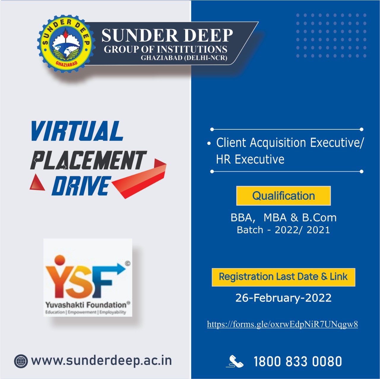 Virtual Placement Drive by Yuvashakti Foundation